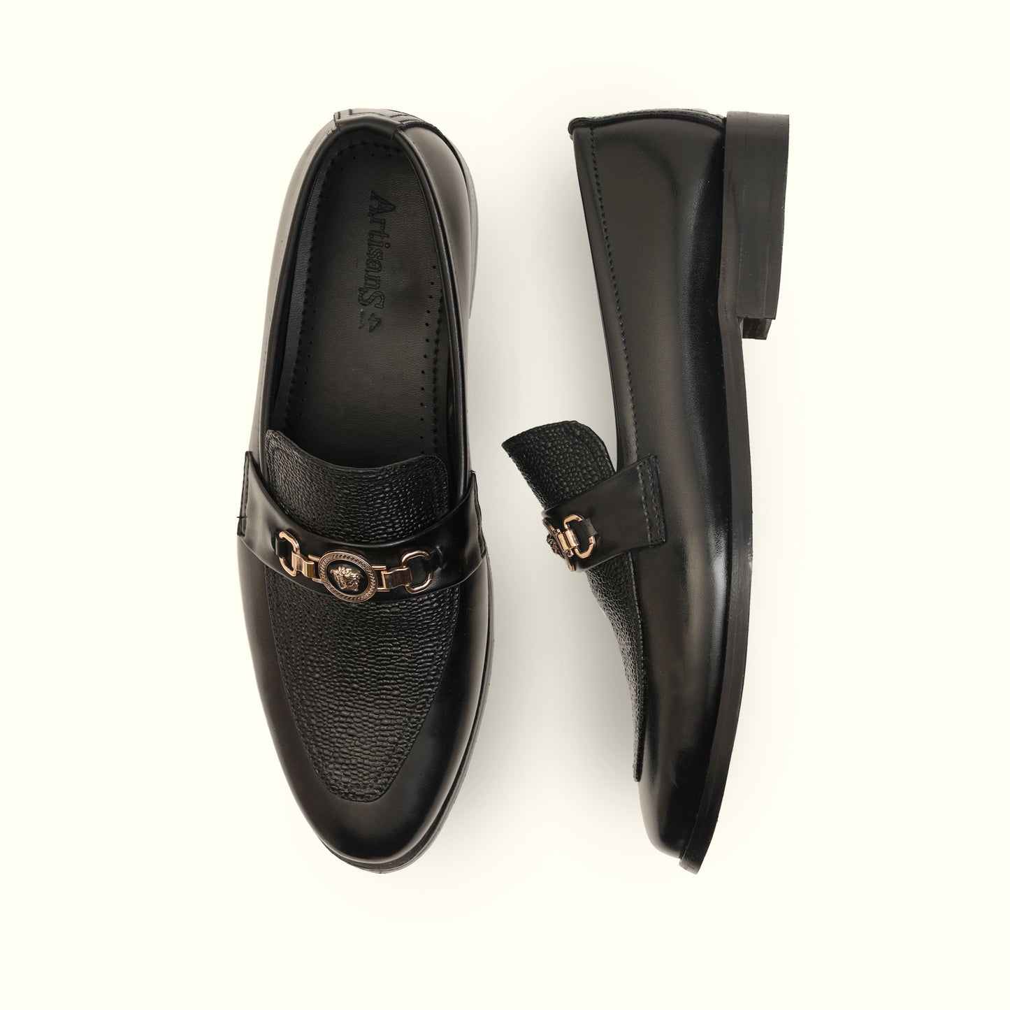 Artisans Handmade Metal Buckle Leather Loafers - 25013