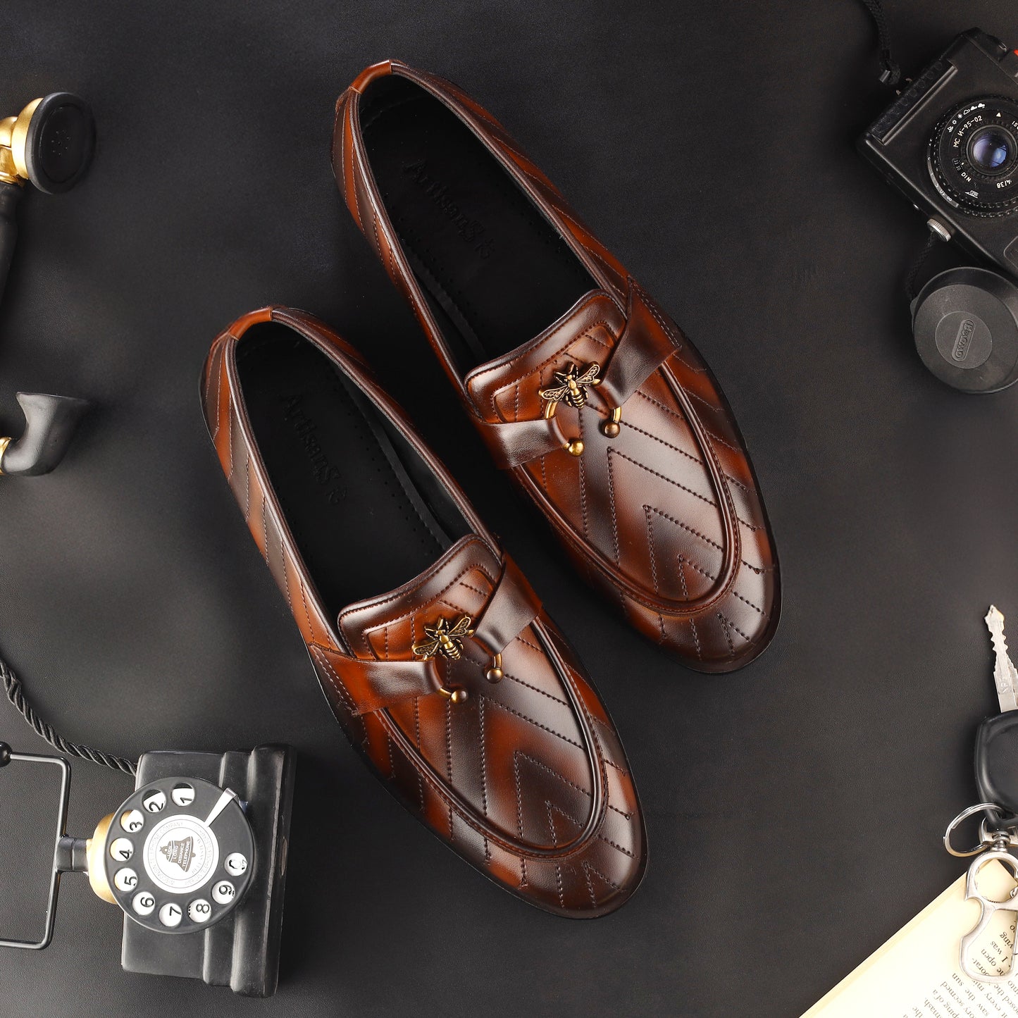 Artisans Handmade Stiched Lining Dark Coffee Leather Shoes - 25026