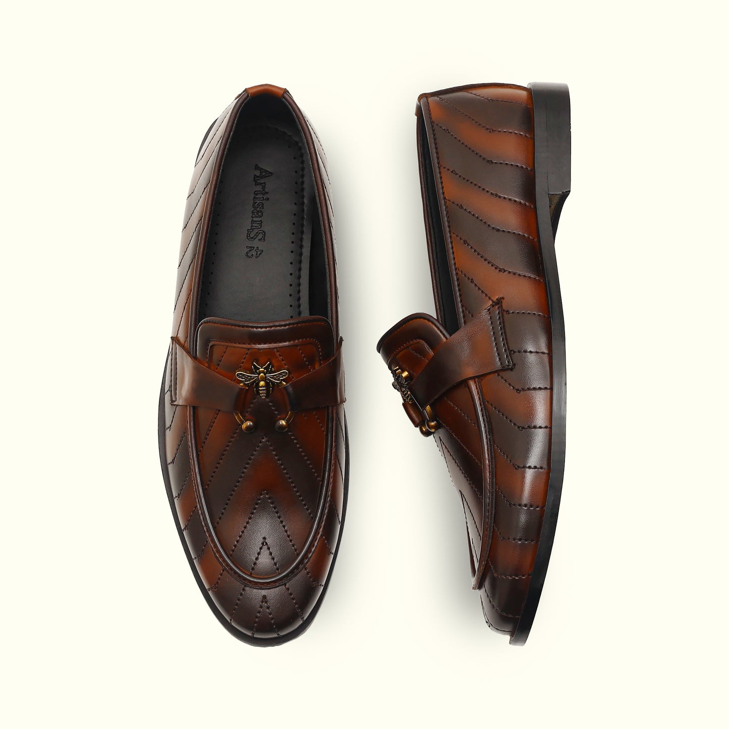 Artisans Handmade Stiched Lining Dark Coffee Leather Shoes - 25026