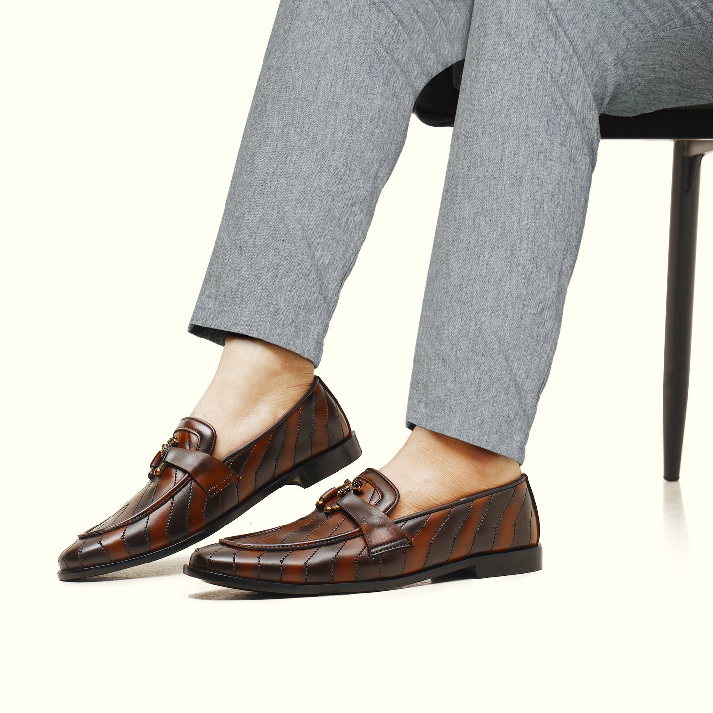 Artisans Handmade Stiched Lining Dark Coffee Leather Shoes - 25026