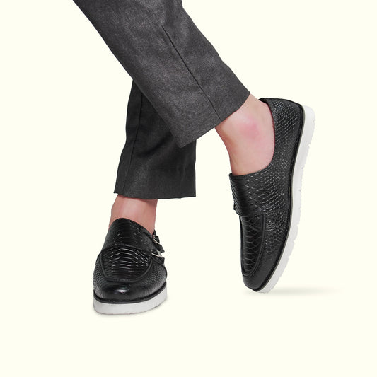 Artisans Handmade Palermo Marble Leather Monk Strap Shoes -25039