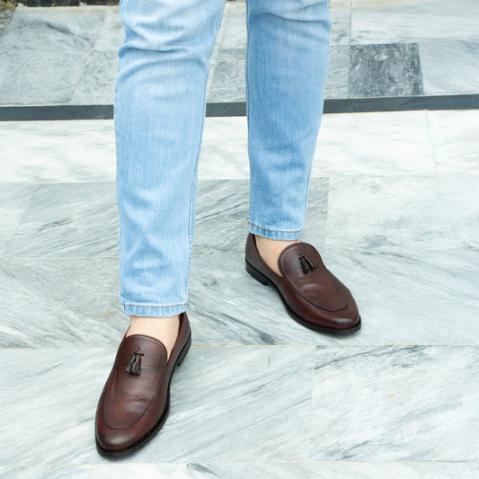 Men Slip-On Round Toe Solid Tassel Leather Shoes - 11006 CBA