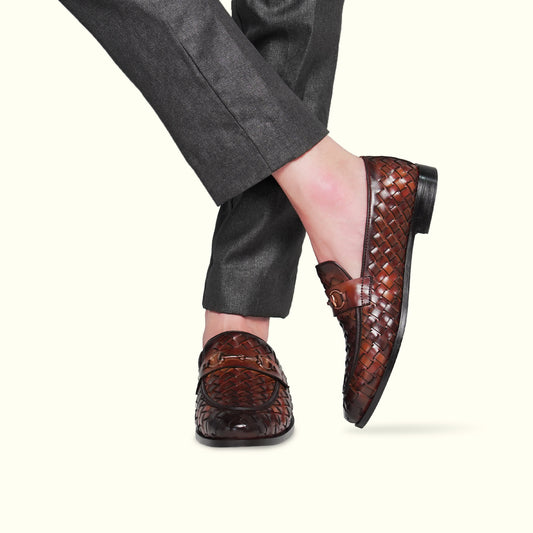 Artisans Handmade Grid Styled Leather Luxury Shoes- 25052