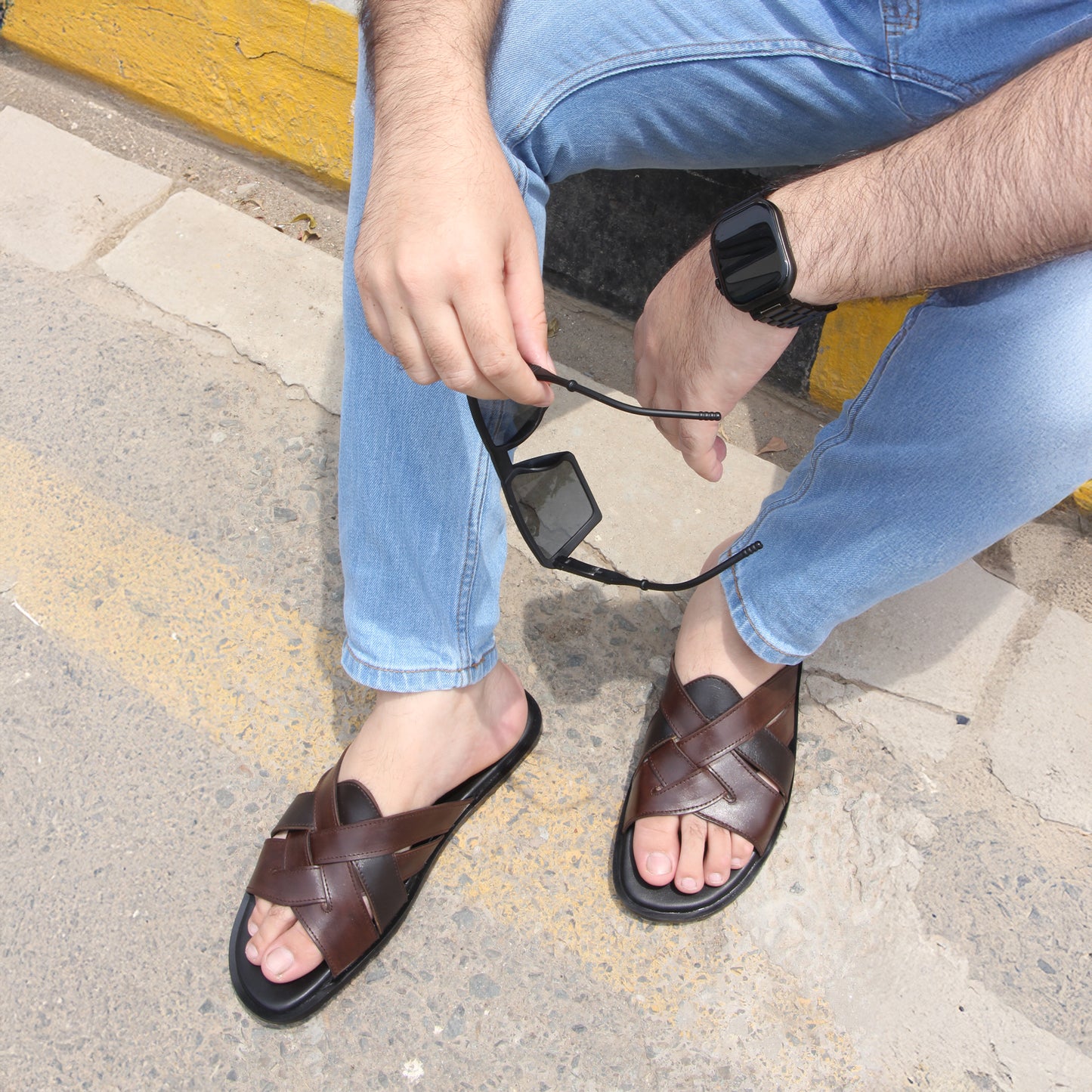 Artisans Handmade Cross Strap Leather Slippers-5518