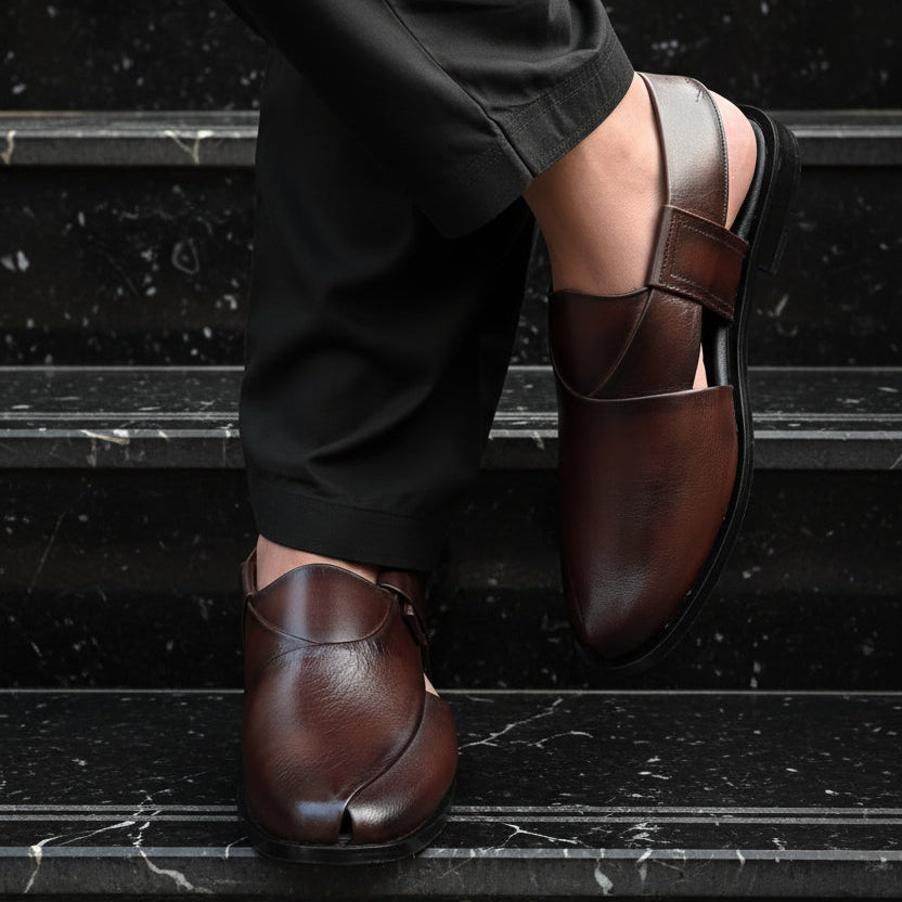 Artisans Handmade Double Shade Leather Brown Kheri chappal - 5517