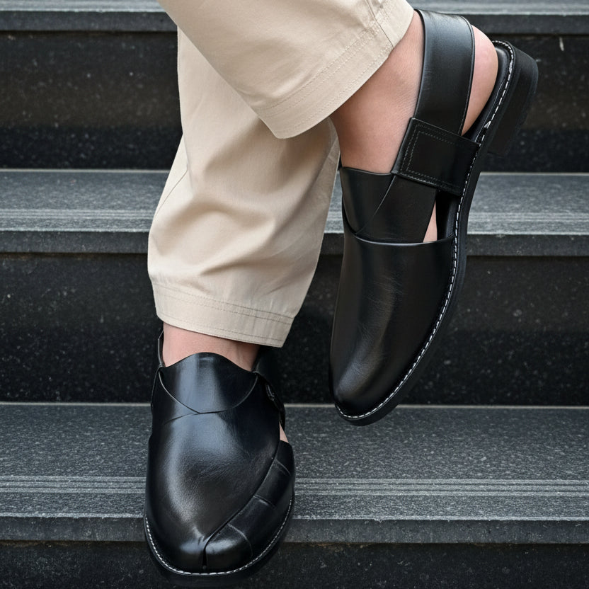 Artisans handmade Black Leather Plain kheri chappal - 5516