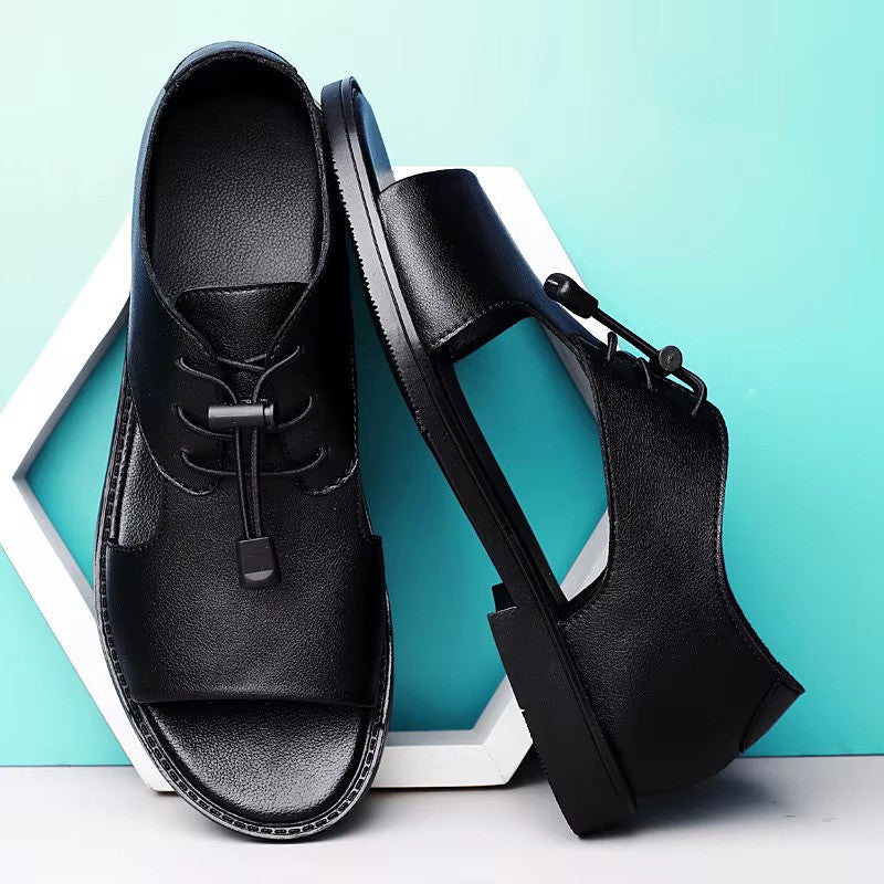 Hand-stitched Summer Outdoor Casual Leather Shoes, Men Flat Punk Style Hollow Out Footwear- 5511