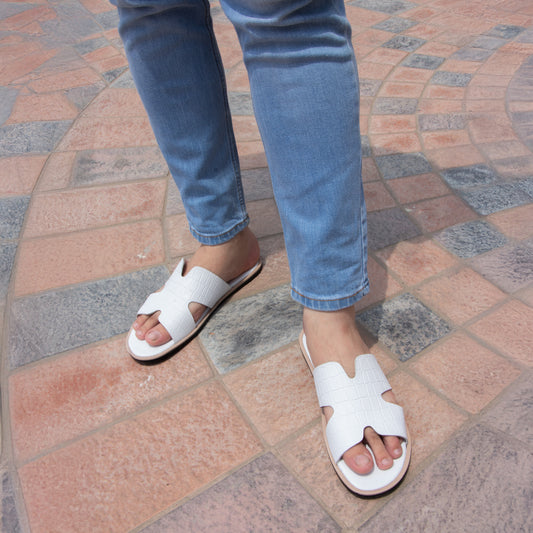Artisans Handmade Modern White Croc Slippers-5519