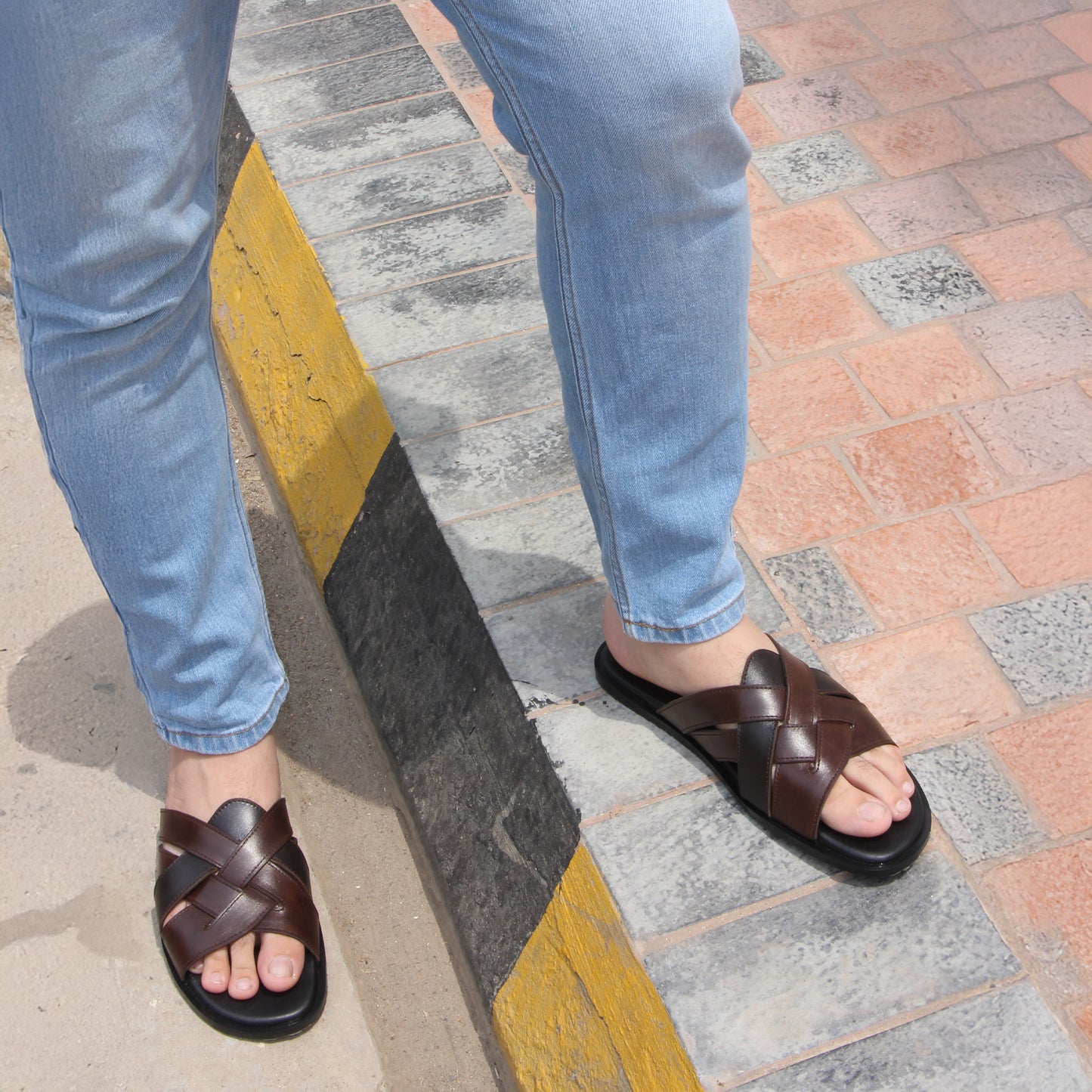 Artisans Handmade Cross Strap Leather Slippers-5518