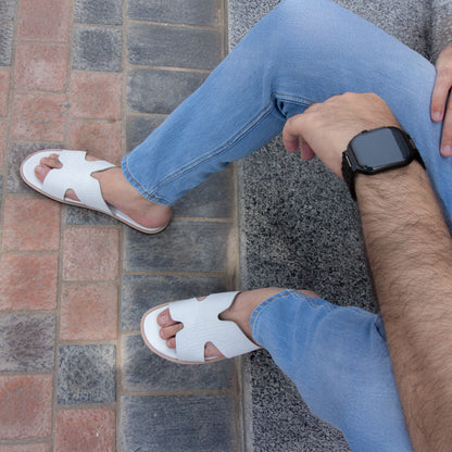 Artisans Handmade Modern White Croc Slippers-5519