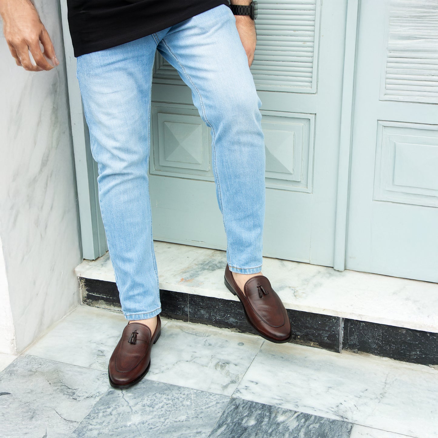 Men Slip-On Round Toe Solid Tassel Leather Shoes - 11006 CBA