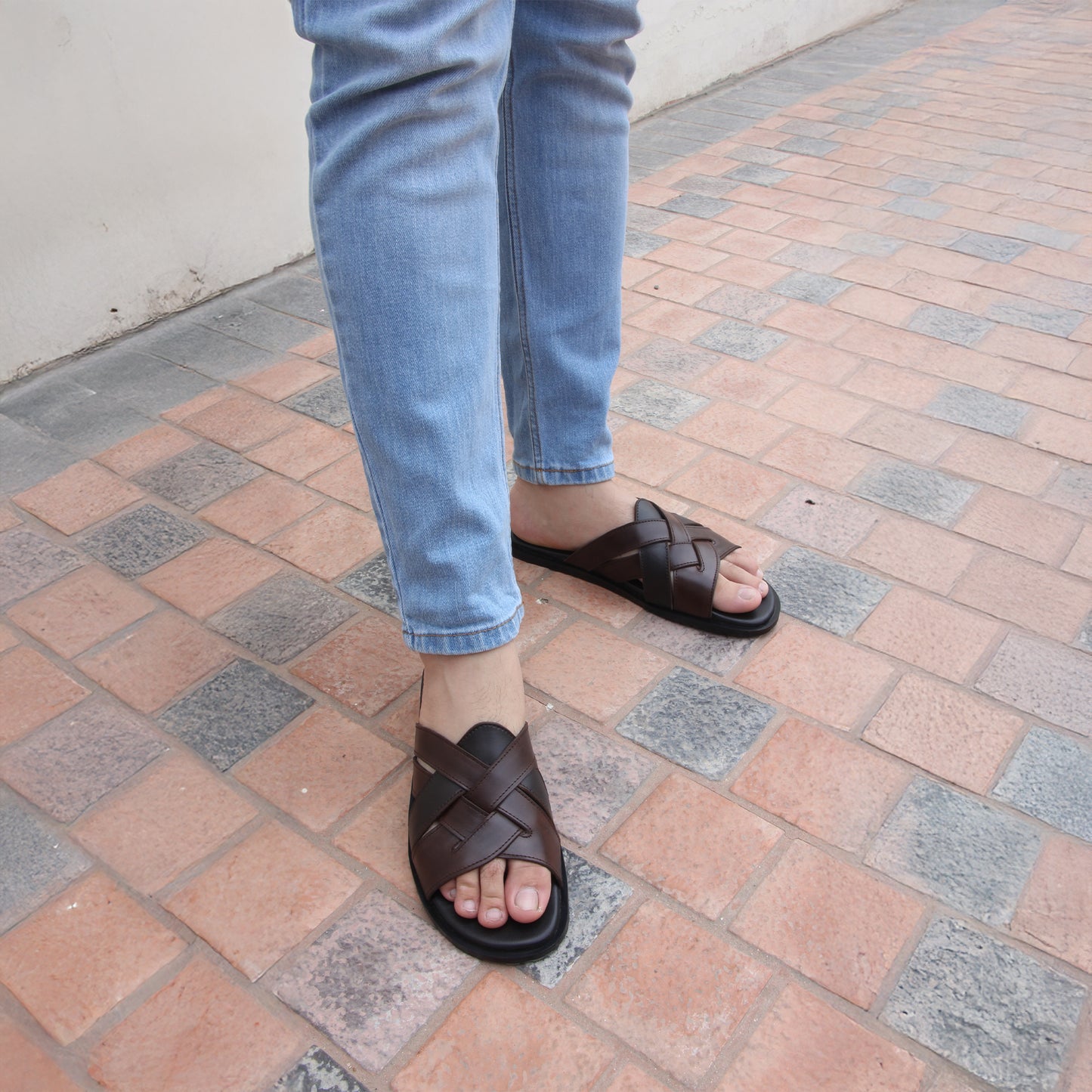 Artisans Handmade Cross Strap Leather Slippers-5518