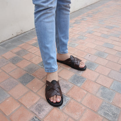 Artisans Handmade Cross Strap Leather Slippers-5518