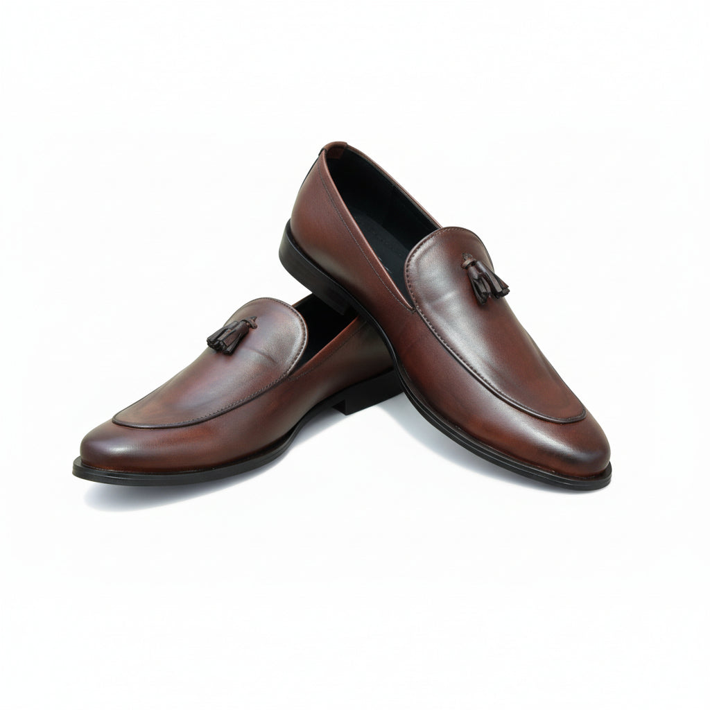 Men Slip-On Round Toe Solid Tassel Leather Shoes - 11006 CBA