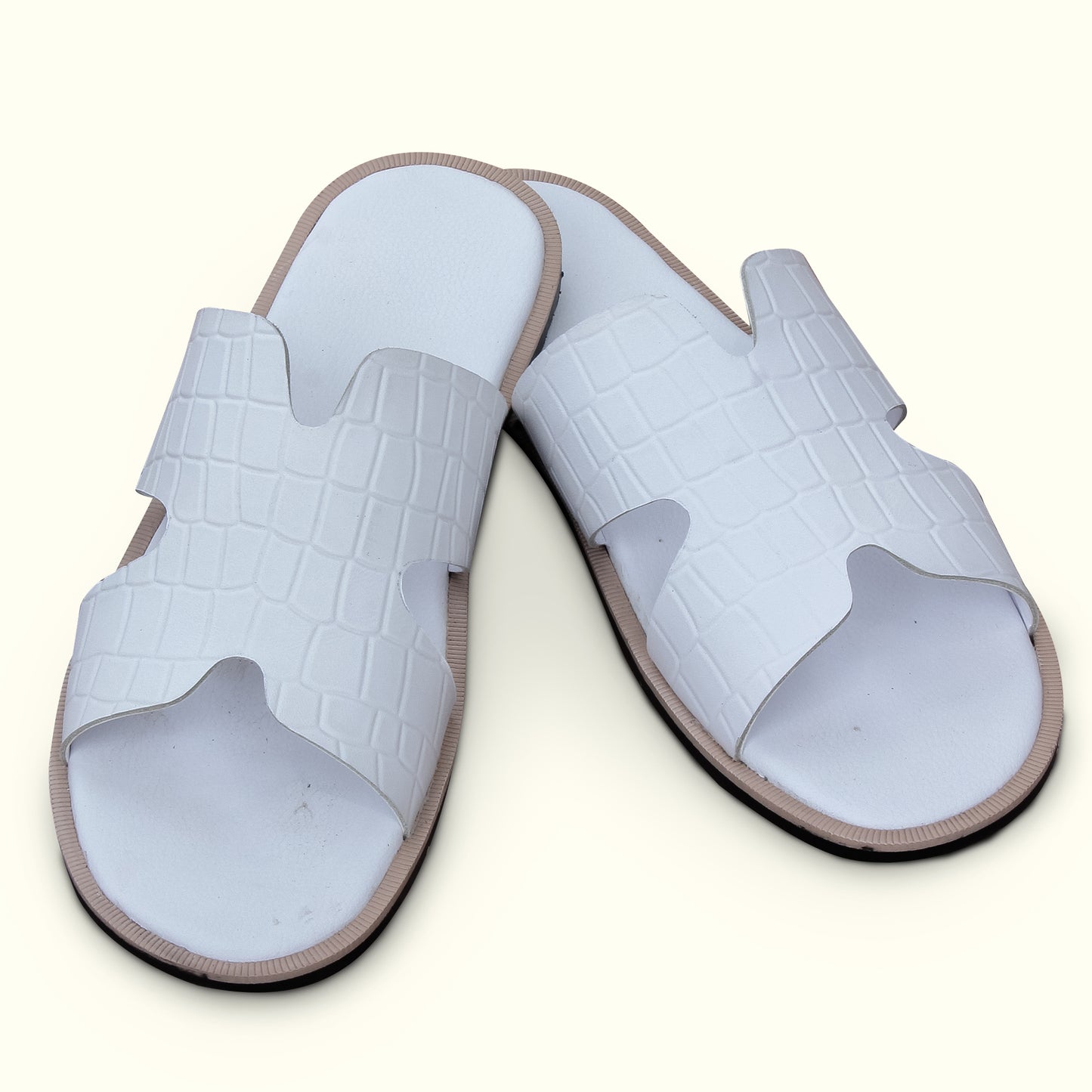 Artisans Handmade Modern White Croc Slippers-5519