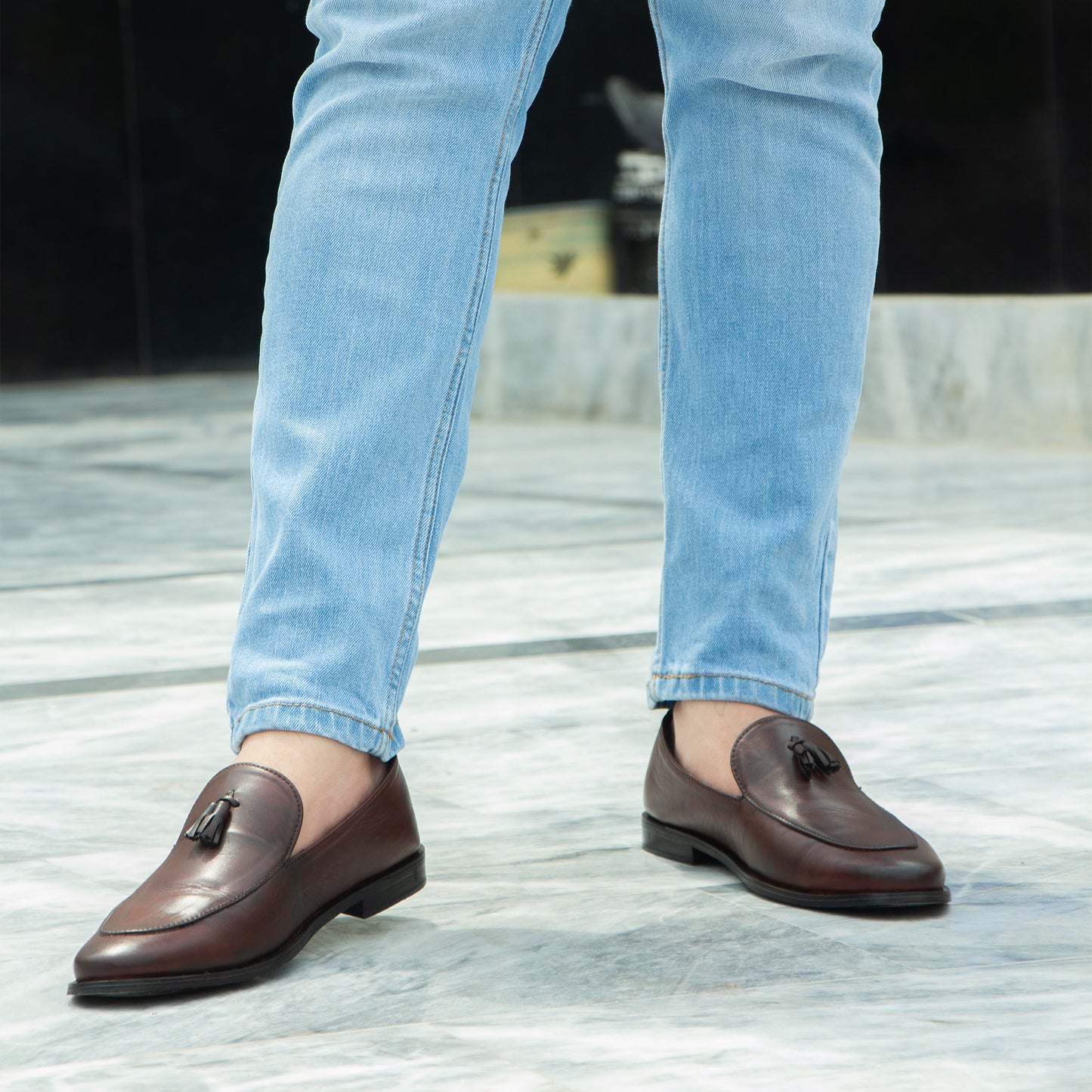 Men Slip-On Round Toe Solid Tassel Leather Shoes - 11006 CBA