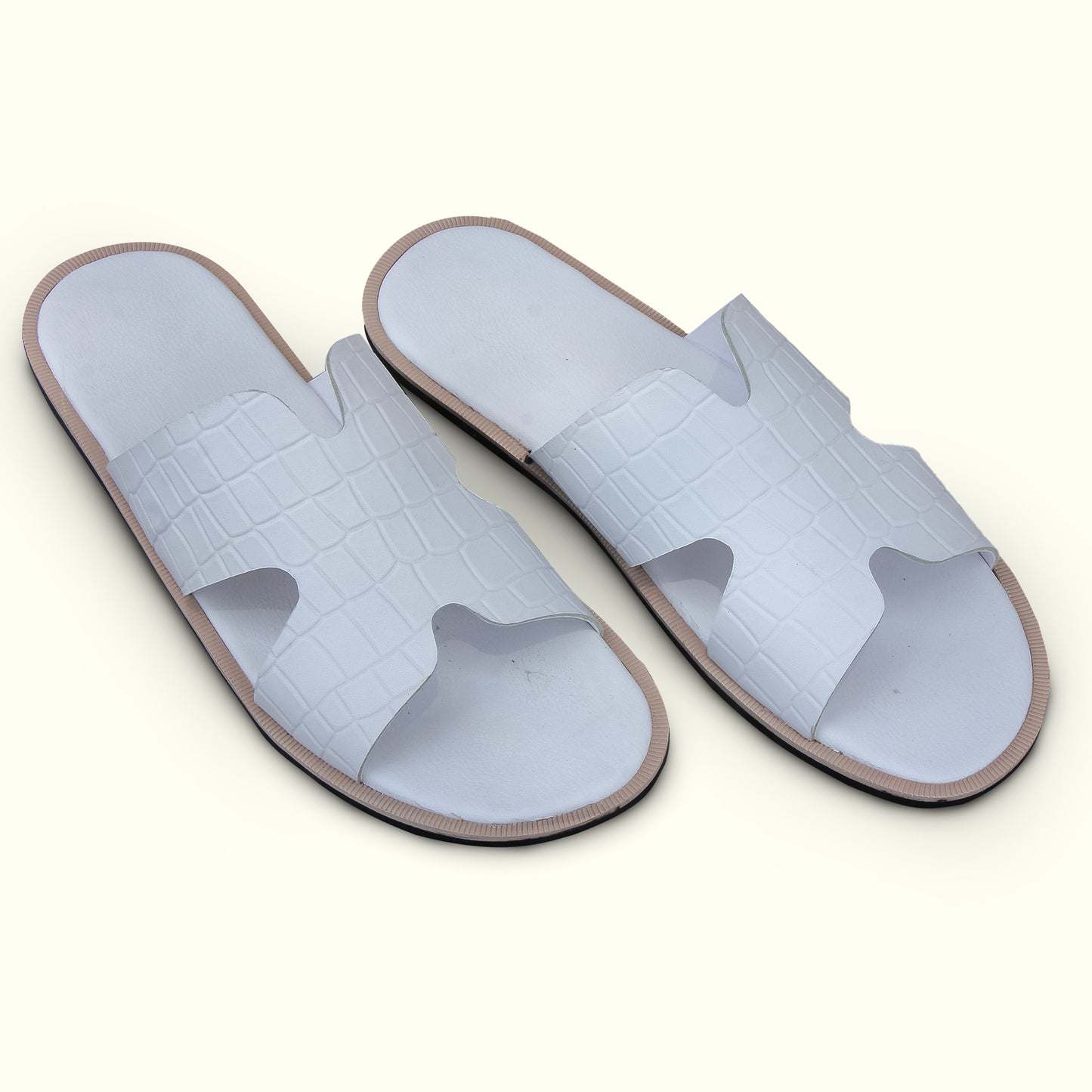 Artisans Handmade Modern White Croc Slippers-5519