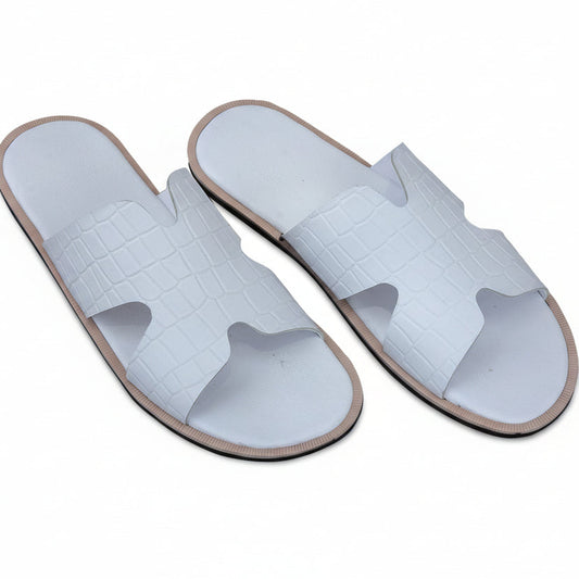 Artisans Handmade Modern White Croc Slippers-5519