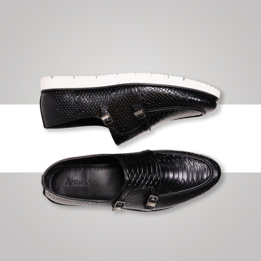 Artisans Handmade Palermo Marble Leather Monk Strap Shoes -25039