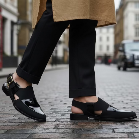 Artisans Handmade Patent Leather Half Cut Pattern Khairi- 5522