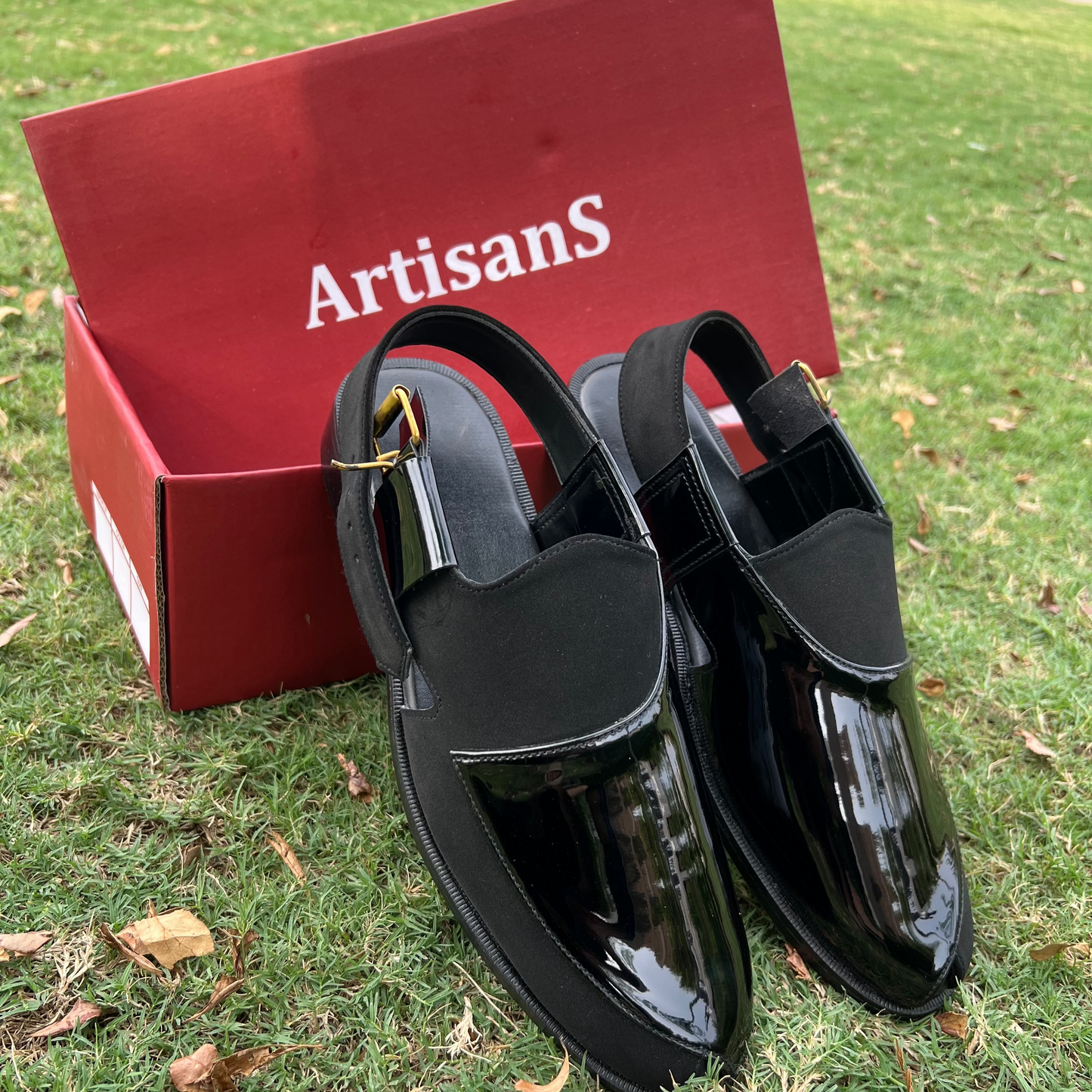 Artisans Handmade Patent Leather Half Cut Pattern Khairi- 5522