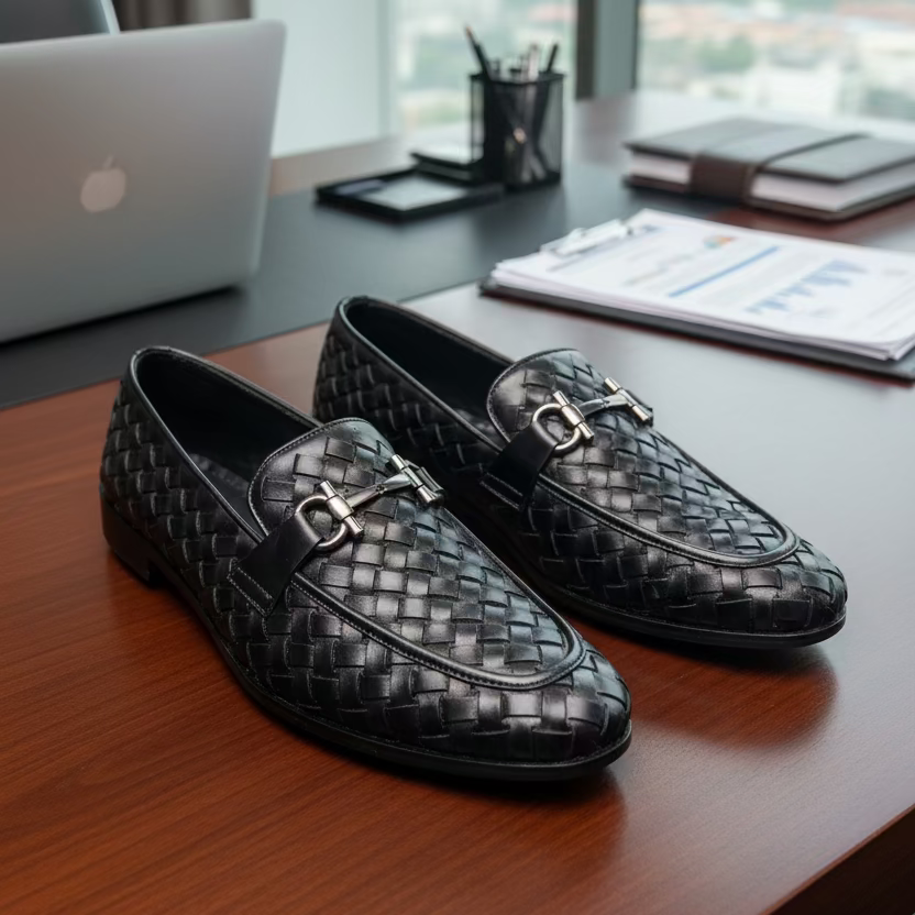 Artisans Handmade Grid Styled Leather Luxury Shoes- 25052