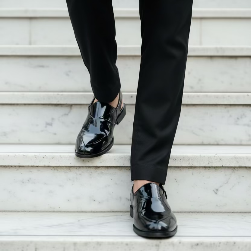 Artisans Handmade Patent Leather Driving Khairi chapal - 5507