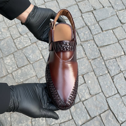 Artisans handmade Modern knitted Leather kheri chappal - 5515