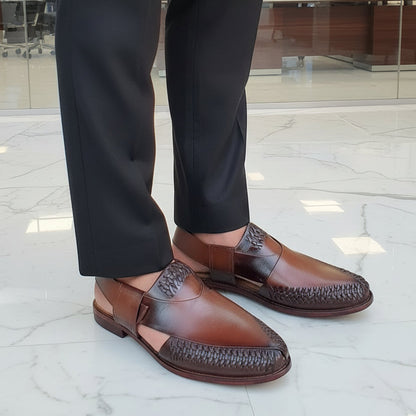 Artisans handmade Modern knitted Leather kheri chappal - 5515