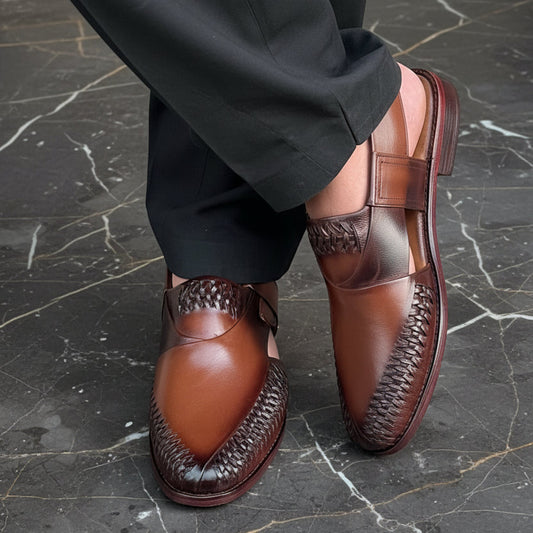 Artisans handmade Modern knitted Leather kheri chappal - 5515