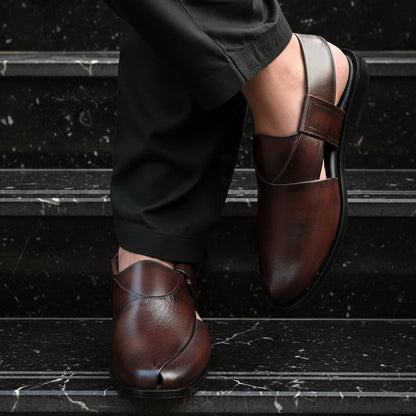 Artisans Handmade Double Shade Leather Brown Kheri chappal - 5517