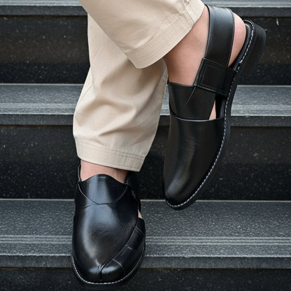 Artisans handmade Black Leather Plain kheri chappal - 5516