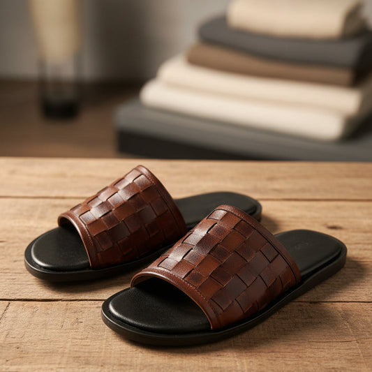 Artisans Handmade Braided Leather Slippers-5506