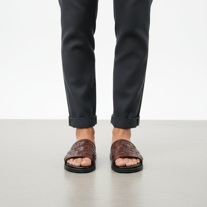 Artisans Handmade Braided Leather Slippers-5506